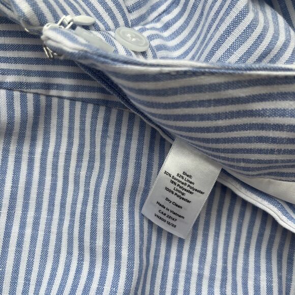 Talbots Linen Crop Pants Womens 14 Wide Leg Striped Blue Side Zip Career Preppy - Picture 3 of 8